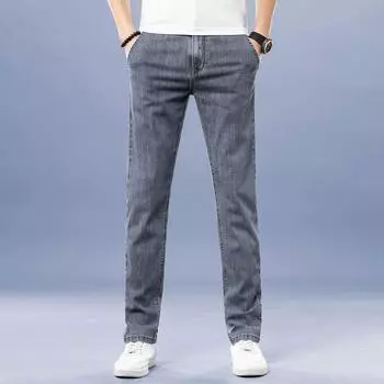 Мужские винтажные однотонные повседневные прямые джинсовые брюки 40 синий