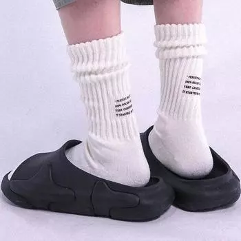 Мужские винтажные однотонные утолщенные носки с буквами, средние носки-трубочки, вязаные спортивные носки, спортивные японские носки белый