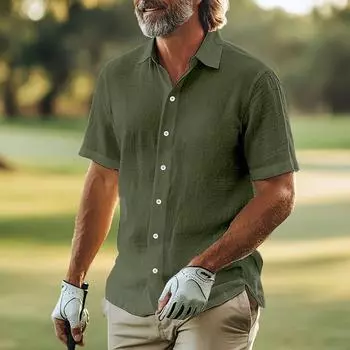Мужские винтажные рубашки для боулинга на пуговицах с коротким рукавом, летняя пляжная рубашка L армия зеленый