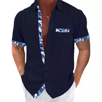 Мужские винтажные рубашки для боулинга на пуговицах с коротким рукавом, летняя пляжная рубашка L чёрный