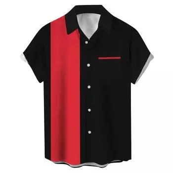 Мужские винтажные рубашки для боулинга на пуговицах с коротким рукавом, летняя пляжная рубашка L чёрный