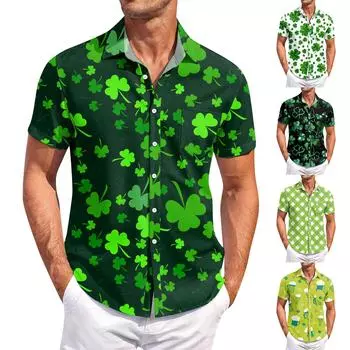 Мужские винтажные рубашки для боулинга на пуговицах с коротким рукавом, летняя пляжная рубашка XXL зелёный