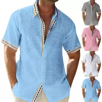 Мужские винтажные рубашки для боулинга на пуговицах с коротким рукавом, летняя пляжная рубашка L