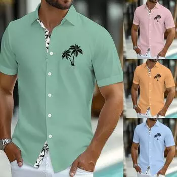 Мужские винтажные рубашки для боулинга на пуговицах с коротким рукавом, летняя пляжная рубашка L синий