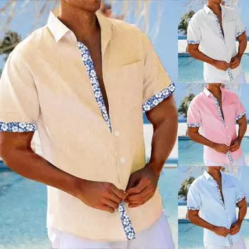 Мужские винтажные рубашки для боулинга на пуговицах с коротким рукавом, летняя пляжная рубашка L розовый