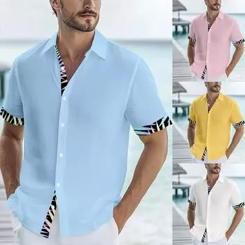 Мужские винтажные рубашки для боулинга на пуговицах с коротким рукавом, летняя пляжная рубашка L розовый