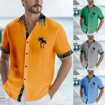 Мужские винтажные рубашки для боулинга на пуговицах с коротким рукавом, летняя пляжная рубашка L синий