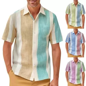 Мужские винтажные рубашки для боулинга на пуговицах с коротким рукавом, летняя пляжная рубашка L