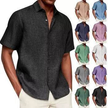 Мужские винтажные рубашки для боулинга на пуговицах с коротким рукавом, летняя пляжная рубашка L армия зеленый