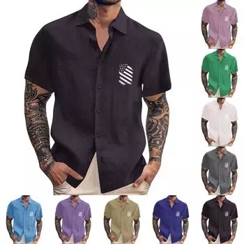 Мужские винтажные рубашки для боулинга на пуговицах с коротким рукавом, летняя пляжная рубашка L