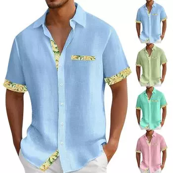 Мужские винтажные рубашки для боулинга на пуговицах с коротким рукавом, летняя пляжная рубашка L