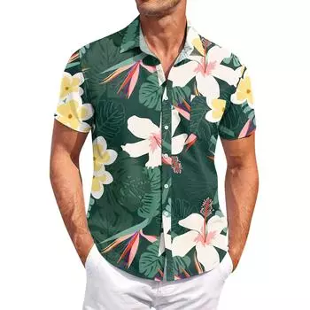 Мужские винтажные рубашки для боулинга на пуговицах с коротким рукавом, летняя пляжная рубашка M