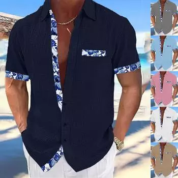 Мужские винтажные рубашки для боулинга на пуговицах с коротким рукавом, летняя пляжная рубашка L чёрный