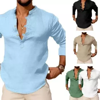 Мужские винтажные рубашки на пуговицах с длинным рукавом, повседневные мешковатые однотонные топы на пуговицах, футболка S белый