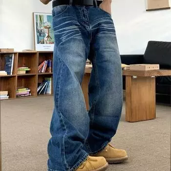 Мужские винтажные вымытые свободные расклешенные джинсы S светло-синий