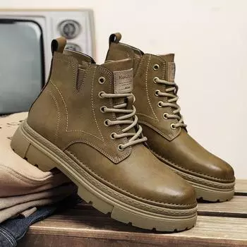 Мужские винтажные высокие ботинки Martin из натуральной кожи в британском стиле 38 чёрный