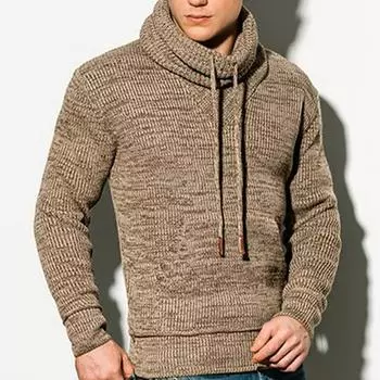 Мужские водолазки, вязаные зимние осенние теплые пуловеры, топы, облегающие толстовки с длинными рукавами и карманами для мужчин, свитера с воротником-шалью на завязках M белый