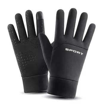 Мужские водонепроницаемые бархатные перчатки для зимней езды на велосипеде на открытом воздухе. Утолщенная, нескользящая, сенсорная конструкция, исключающая утечку пальцев. two fingers серый