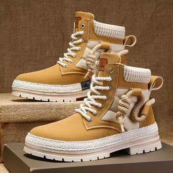 Мужские водонепроницаемые ботинки Martin средней высоты: Увеличивающая рост, теплая, толстая веревочная рабочая одежда для осени и зимы 41