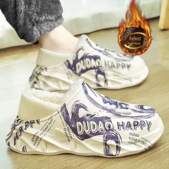 Мужские водонепроницаемые хлопковые тапочки: Толстые, теплые, нескользящие зимние ботинки, идеально подходят для ношения на открытом воздухе зимой, доступны в больших размерах. 40