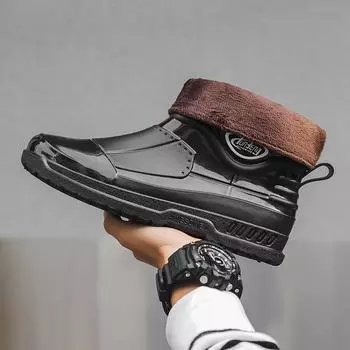 Мужские водонепроницаемые короткие резиновые сапоги с хлопковой подкладкой - нескользящая зимняя обувь для забродов 41