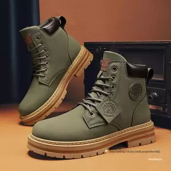 Мужские водонепроницаемые кожаные ботинки Martin - британский стиль, толстая подошва, высокий верх, плюс бархат, весна 35