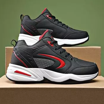 Мужские водонепроницаемые кожаные черные спортивные туфли - 2024 осень/зима, нескользящие, плюс бархат, повседневные туфли для папы 37 чёрный