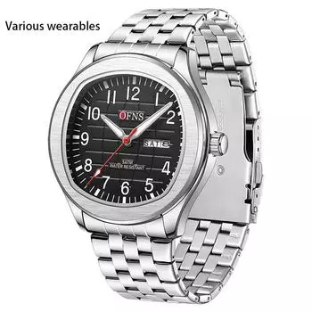 Мужские водонепроницаемые кварцевые часы с календарем из стального браслета, молодежные модные деловые часы