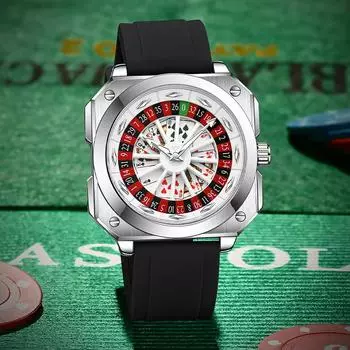 Мужские водонепроницаемые кварцевые часы с вращающимся циферблатом в стиле покера, мужские спортивные светящиеся часы, персонализированные часы в подарок на фестиваль синий