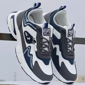 Мужские водонепроницаемые нескользящие кожаные кроссовки для бега - универсальная мягкая подошва для осени и зимы F9033 mesh model, 39 серый/синий