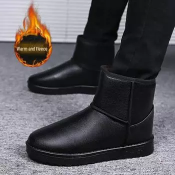 Мужские водонепроницаемые нескользящие кожаные зимние ботинки средней высоты с бархатной подкладкой – Теплая зима в британском стиле 39