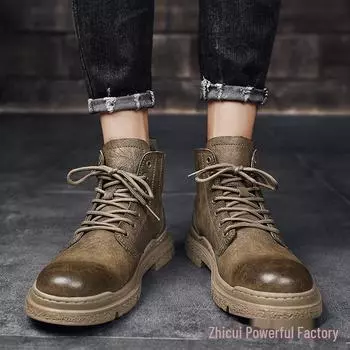 Мужские водонепроницаемые нескользящие высокие повседневные кожаные ботинки в британском стиле для осени и зимы 41