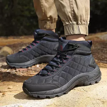 Мужские водонепроницаемые походные ботинки с высоким верхом, прочные уличные ботинки темно-синего цвета, скальные ботинки, ботинки для пустыни, большие размеры EU: 39 чёрный