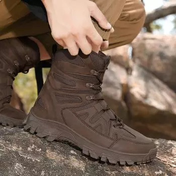 Мужские водонепроницаемые походные ботинки с высоким верхом, прочные походные ботинки, скальные ботинки, ботинки для пустыни, большие размеры EU: 39 чёрный