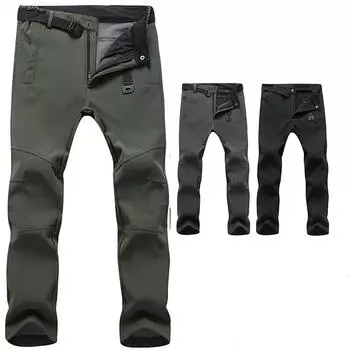 Мужские водонепроницаемые походные брюки для кемпинга, пешего туризма, скалолазания, рыбалки, катания на лыжах, треккинга, флисовые теплые брюки Softshell большого размера 2XL чёрный