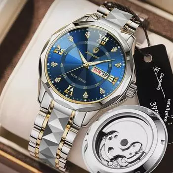 Мужские водонепроницаемые светящиеся часы FOURRON с бриллиантами, стальным браслетом и имитацией механического дизайна