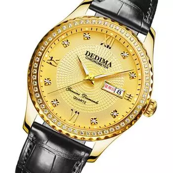 Мужские водонепроницаемые светящиеся часы с пряжкой-бабочкой, полностью золотой твердый стальной ремешок