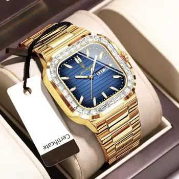 Мужские водонепроницаемые светящиеся кварцевые часы с бриллиантами, двойной календарный циферблат, деловые часы, праздничные подарки, мужские изысканные подарочные часы синий/серебряный
