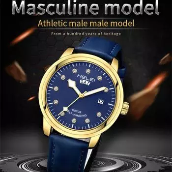 Мужские водонепроницаемые светящиеся кварцевые часы с двойным календарем на циферблате, студенческие спортивные кварцевые часы для отдыха, мужские часы зелёный/золотой