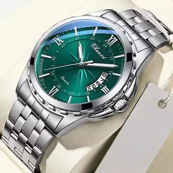 Мужские водонепроницаемые светящиеся наручные часы из нержавеющей стали с простым календарем, кварцевые часы, мужские модные деловые часы чёрный