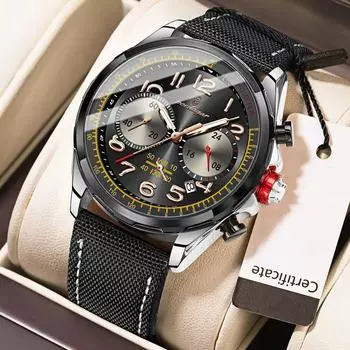 Мужские водонепроницаемые светящиеся наручные часы с календарем и циферблатом, модные, новые спортивные часы с шестью стрелками белый/чёрный