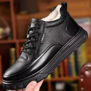 Мужские водонепроницаемые зимние ботинки из хлопка - нескользящие бархат и кожа, теплые повседневные зимние ботинки для пожилых людей 40 чёрный