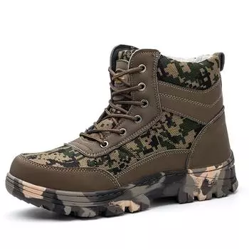 Мужские водонепроницаемые зимние рабочие ботинки со стальным носком — противоударные, противопрокольные, износостойкие, дезодорирующие, с бархатной подкладкой. Camouflage High-top Wool Lining;43