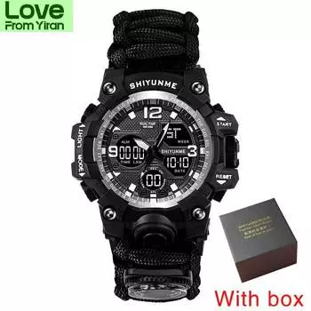 Мужские военные часы с измерением температуры, компасом, свистком, многофункциональные светодиодные спортивные часы с двойным дисплеем для мужчин