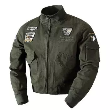 Мужские военные куртки, мужская осенне-зимняя повседневная куртка-пилот на молнии с воротником-стойкой, мужское пальто с вышивкой XXXL