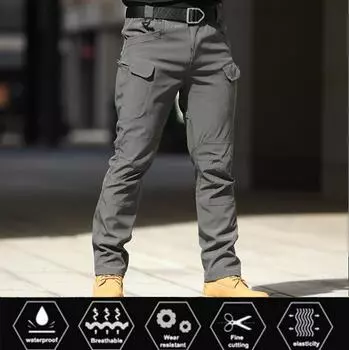 Мужские военные тактические брюки, водонепроницаемые брюки-карго, мужские дышащие армейские однотонные длинные брюки для бега, рабочие брюки S-5XL S чёрный
