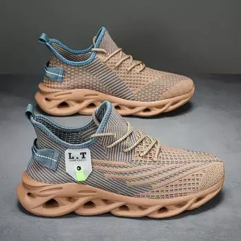 Мужские вязаные дышащие кроссовки на шнуровке, легкие удобные кроссовки, весна и лето 39 хаки