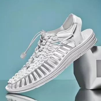 Мужские вязаные летние сандалии с закрытым носком, дышащая и нескользящая обувь с эластичными шнурками, подходящие для отдыха на свежем воздухе, весенней и летней одежды 36 дубильная кора