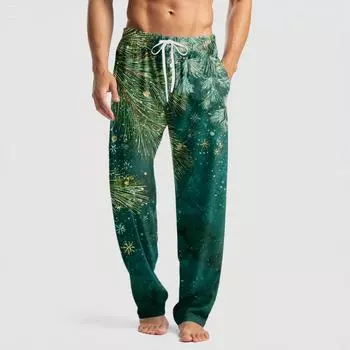 Мужские вязаные модные брюки с принтом, карманами, повседневные, пижамные L