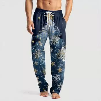 Мужские вязаные модные брюки с принтом, карманами, повседневные, пижамные L